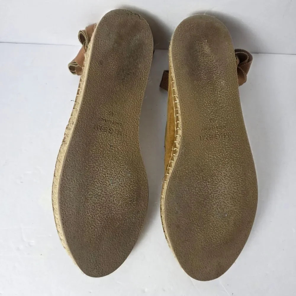 M. Gemi Suede Ankle Wrap Espadrilles Flat Cognac Womens Size 40 EU 9.5 US